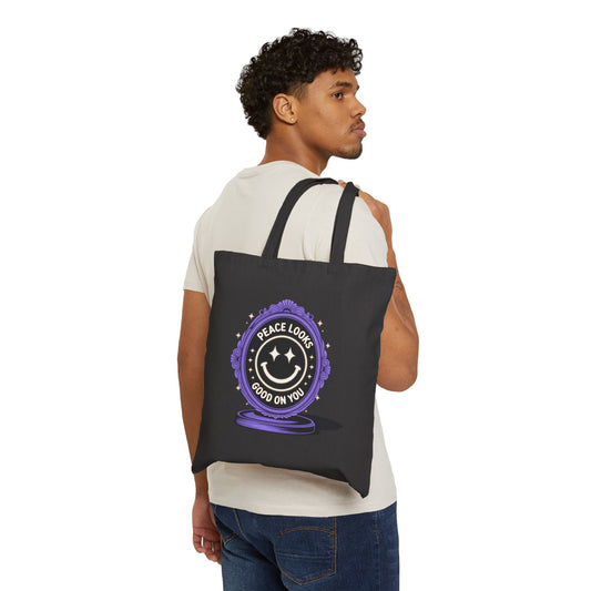 Peace Looks Good on You Tote Bag | Eco-friendly Canvas Bag | Boho Chic | Perfect Gift for Earth Day, Yoga Lovers, Trendy Shopping