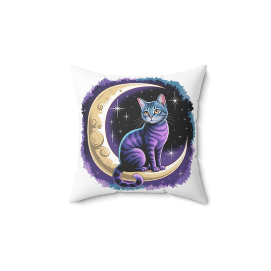 Purple Cat Moon Decorative Pillow - Cozy Home Accent for Cat Lovers