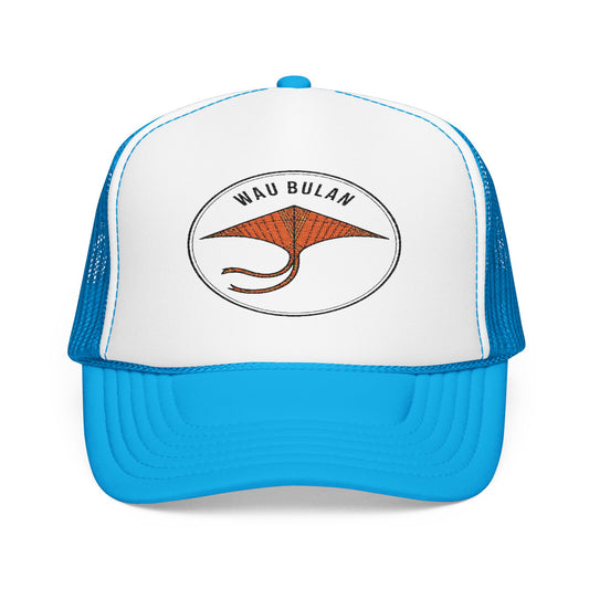 Wau Bulan Foam Trucker Hat, Custom Embroidered Cap, Beachwear, Gift for Outdoor Lovers, Fun Festival Hat