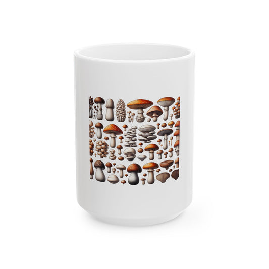 Mushroom Print Ceramic Mug - 11oz & 15oz - Nature-Inspired Coffee Cup