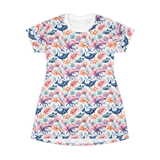 Coral Reef T-Shirt Dress - Ocean Inspired Summer Fashion