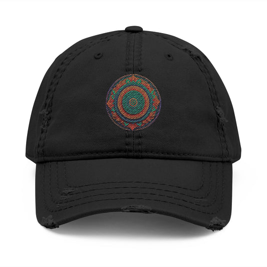 Distressed Dad Hat with Embroidered Colorful Circle - Casual Fashion Accessory
