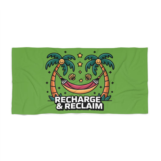 Beach Towel: Recharge & Reclaim, Summer Days, Vacation Essential, Poolside Fun, Gift for Beach Lovers, Tropical Decor