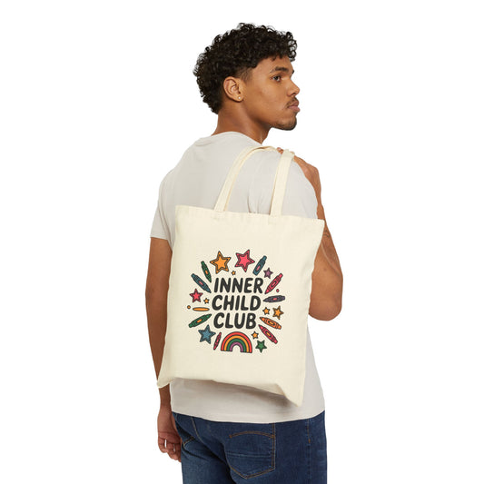 Inner Child Club Cotton Canvas Tote Bag, Eco-Friendly Shopping Bag, Festival Tote, Kids' Art Supplies, Fun & Whimsical