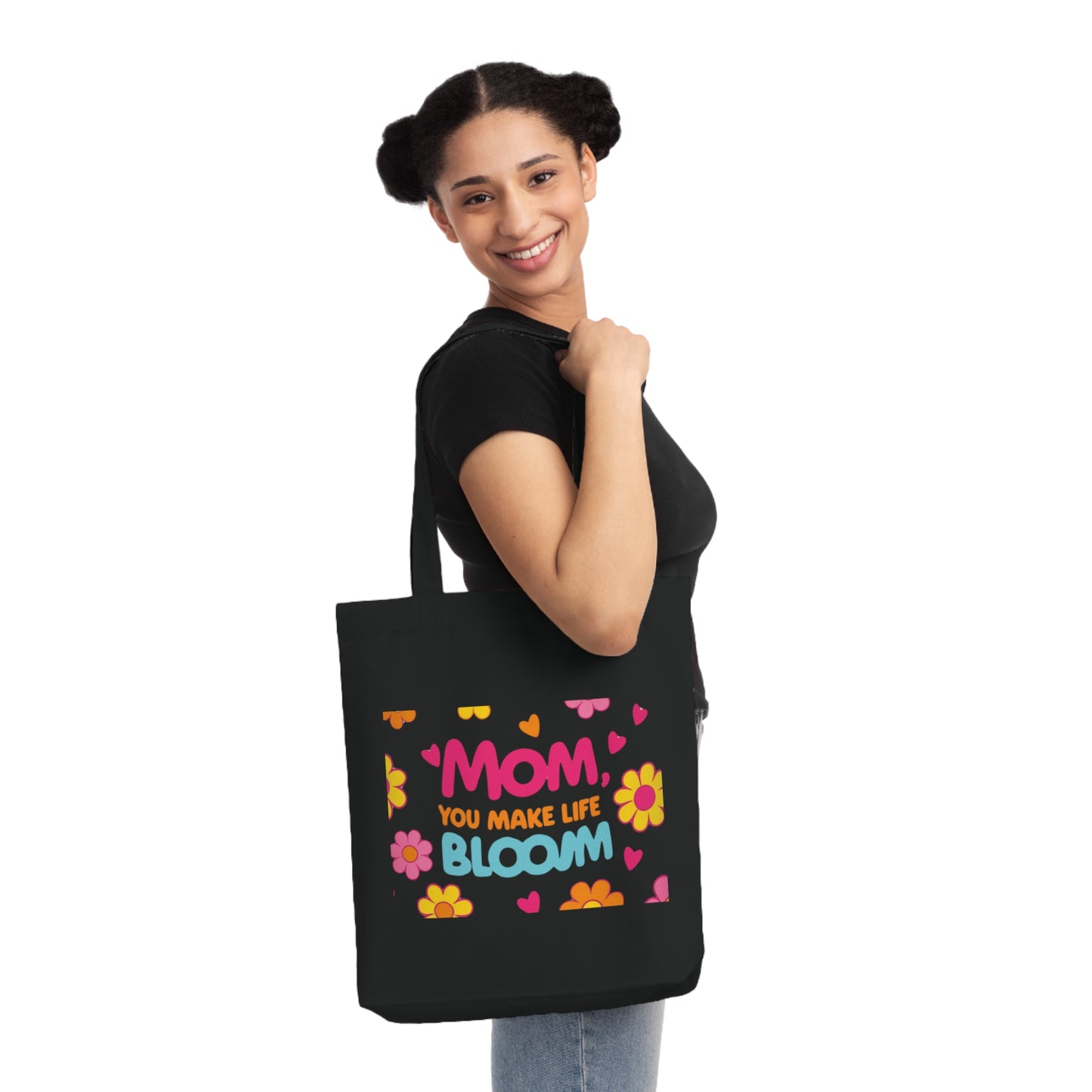 Floral Mother’s Day Woven Tote Bag - "Mom, You Make Life BLOOM"