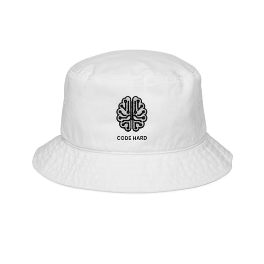 Embroidered Bucket Hat - Code Hard, Casual Summer Accessory, Gift for Programmers, Trendy Outdoor Gear, Brain Design Hat
