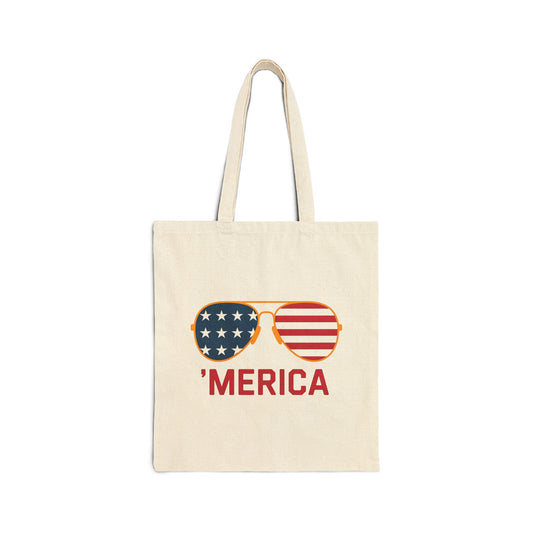 'Merica Tote Bag | Patriotic Cotton Canvas Bag for Americans, July 4th, Beach, Shopping, Gifts, Everyday Use