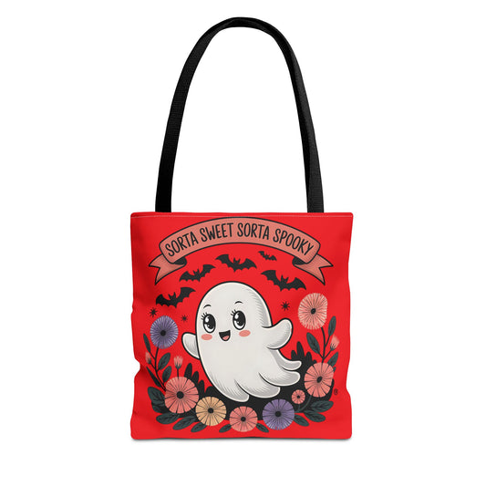Cute Ghost Tote Bag, Sweet Spooky Bag, Halloween Accessory, Floral Tote, Gift for Ghost Lovers