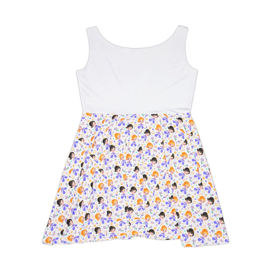 Colorful Women's Skater Dress with Fun Cartoon Prints