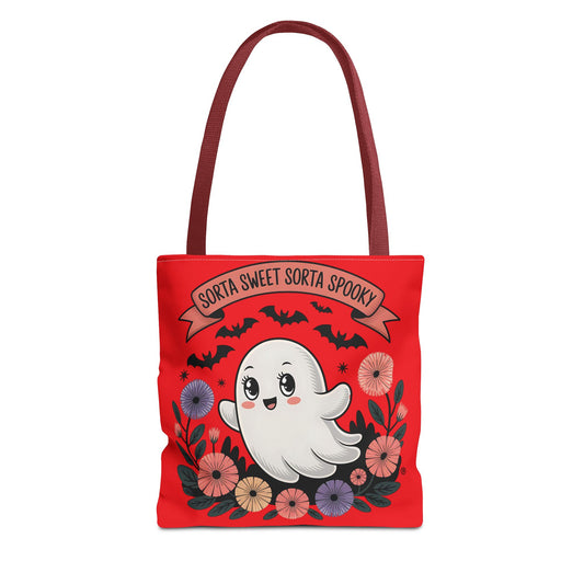 Cute Ghost Tote Bag, Sweet Spooky Bag, Halloween Accessory, Floral Tote, Gift for Ghost Lovers