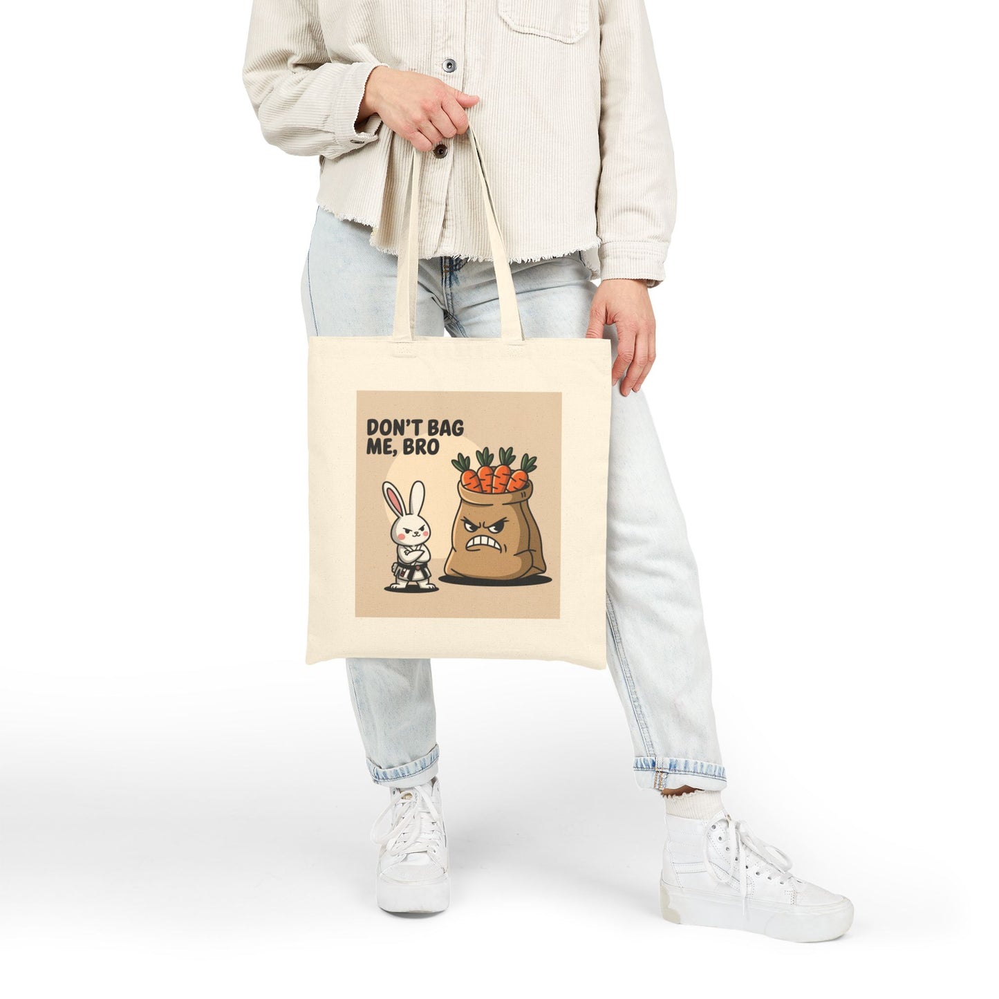 Funny Cotton Canvas Tote Bag - Don't Bag Me, Bro | Reusable Shopping Bag, Eco-Friendly Tote, Gift for Bunny Lovers, Quirky Market Bag