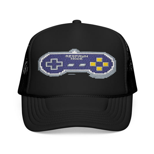 Retro Gamer Trucker Hat, Cool Foam Hat, Video Game Apparel, Gift for Gamers, Embroidered Cap, Adjustable Mesh Hat