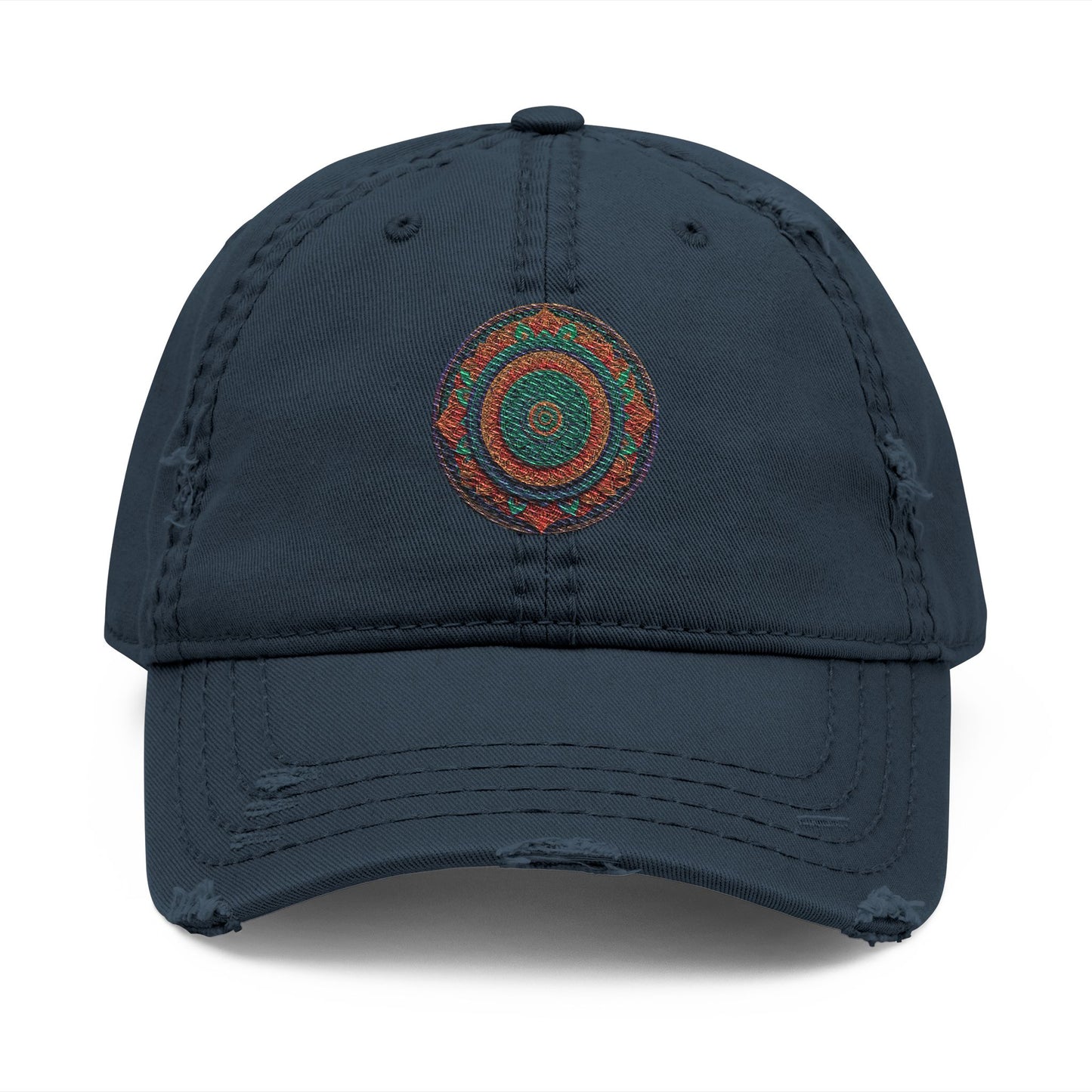 Distressed Dad Hat with Embroidered Colorful Circle - Casual Fashion Accessory