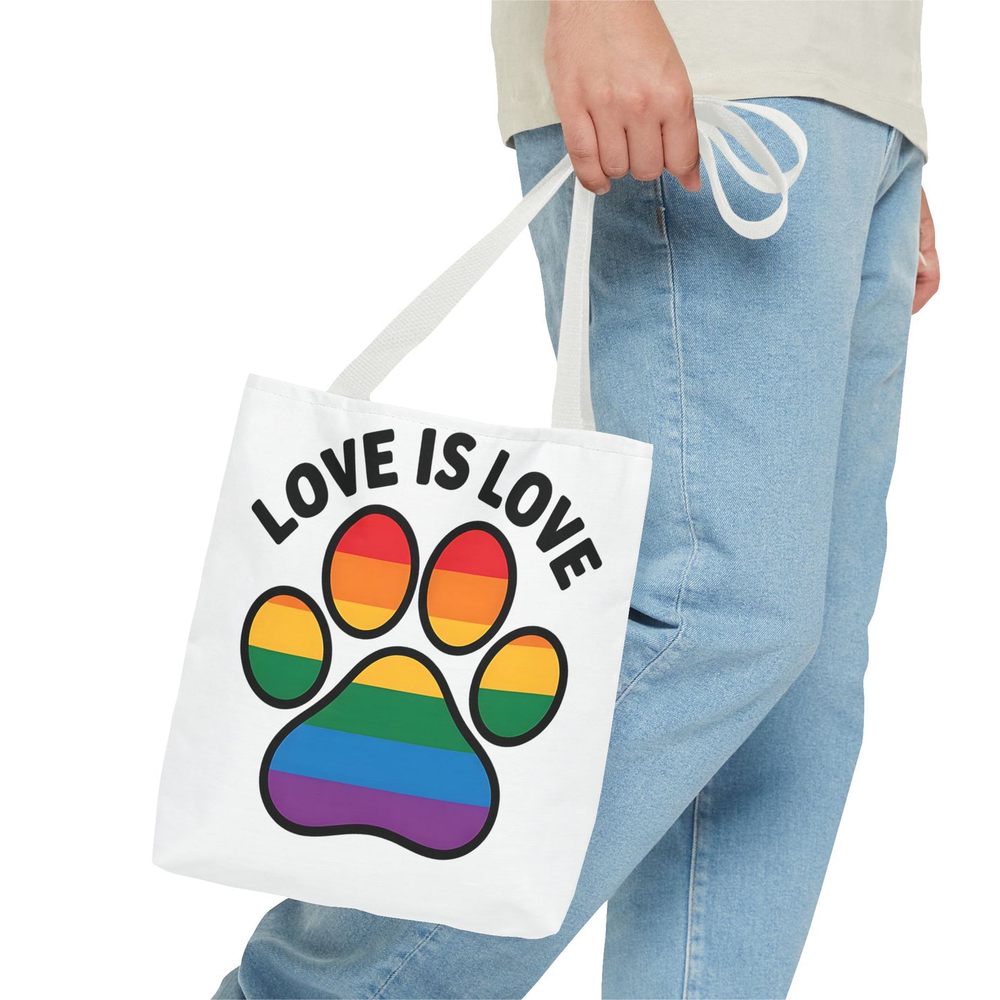 Pride Love Is Love Tote Bag – Colorful Paw Print Design