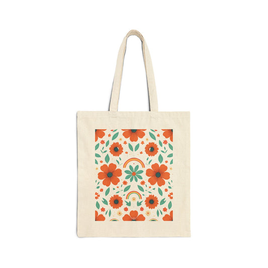 Colorful Floral Cotton Canvas Tote Bag, Eco-Friendly Shopping Bag, Beach Tote, Gift Bag, Reusable Grocery Bag