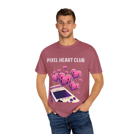 Pixel Heart Club Garment-Dyed T-Shirt, Retro Gamer Shirt, Unisex Tee, Cute Video Game Merch, Valentine's Day Gift, Cozy Casual Wear