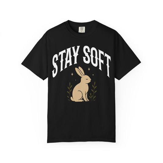 Stay Soft Unisex Garment-Dyed T-Shirt, Cute Rabbit Design Tee for Animal Lovers, Cozy Casual Wear, Gift for Friends, Nature Vibe Clothing