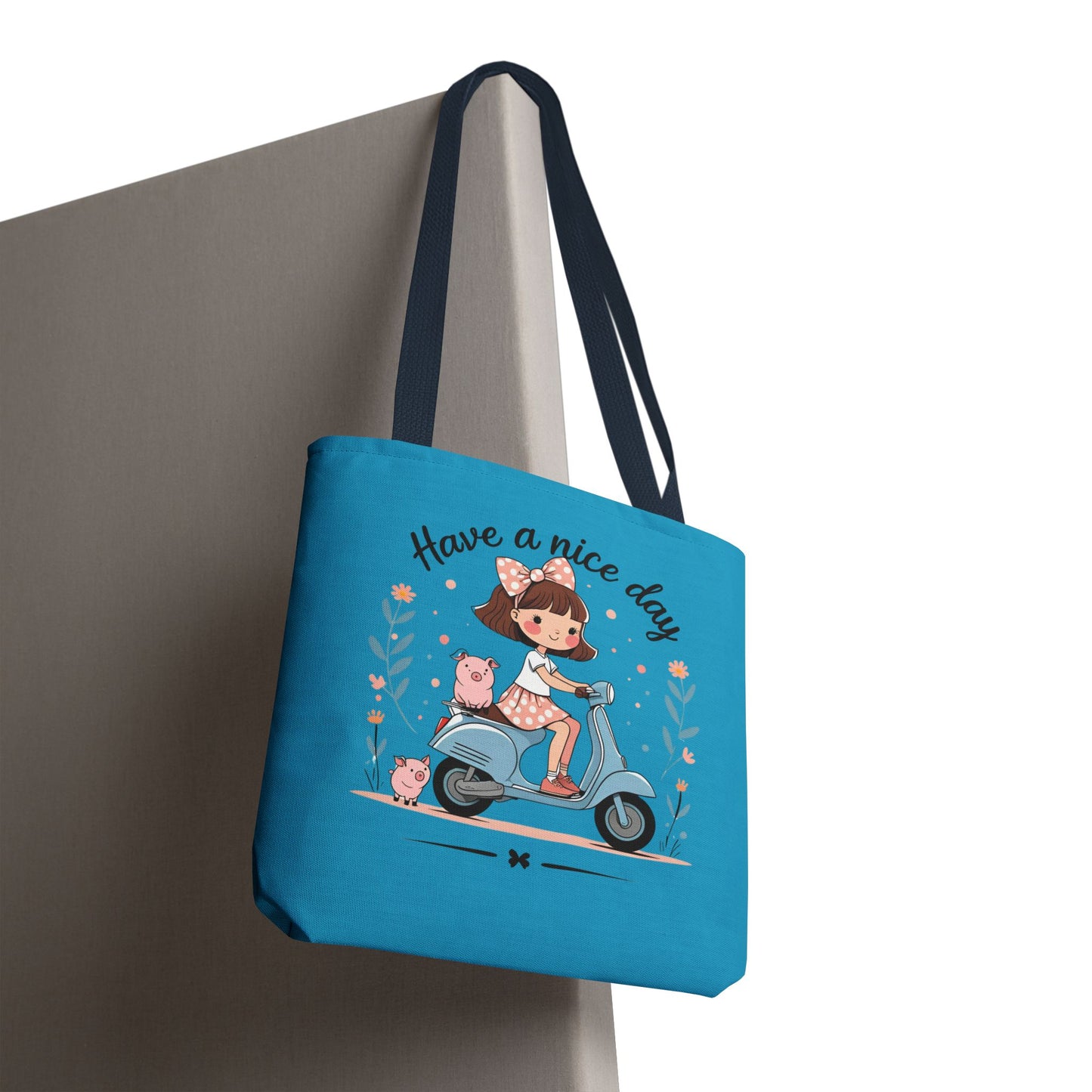 Playful Reminder Tote Bag, Girl on Scooter Bag, Cute AOP Tote, Everyday Use Bag, Gift for Kids, Fun Summer Accessory