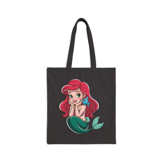Mermaid Themed Cotton Canvas Tote Bag, Eco-Friendly Shopping Bag, Beach Tote, Gift for Ocean Lovers, Cute Drawstring Bag