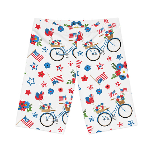 Patriotic Floral Bike Shorts for Women