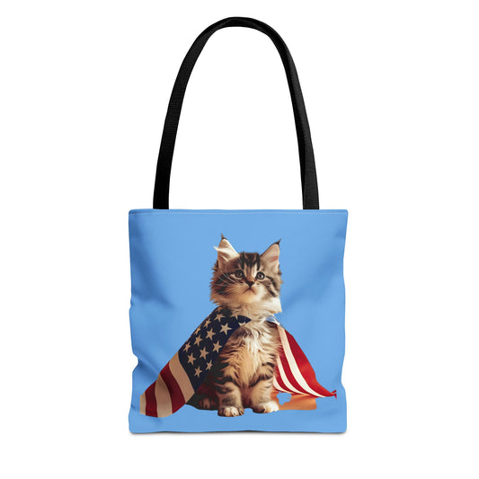 Patriotic Cat Tote Bag, Casual Shopping Bag, Beach Accessory, Gift for Cat Lovers, Independence Day Decoration, Everyday Use