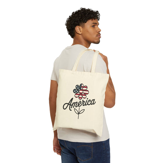 Patriotic Floral Cotton Canvas Tote Bag, Shopping Bag, Beach Bag, Gift for Her, USA Pride, Fourth of July, Americana Decor