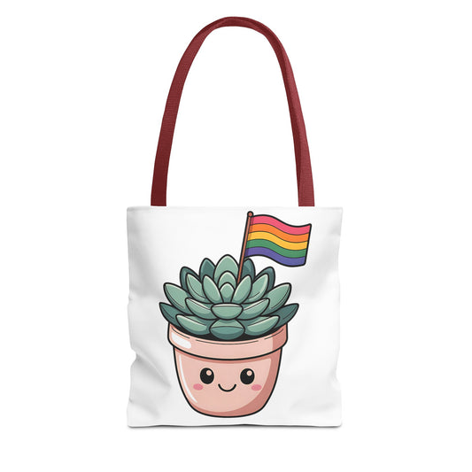 Cute Succulent Tote Bag with Rainbow Flag - Perfect for Pride Events