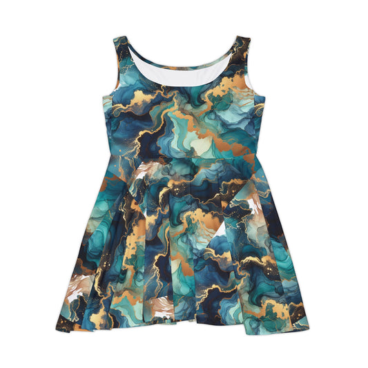Stylish Women's Skater Dress - Abstract Ocean Wave Pattern