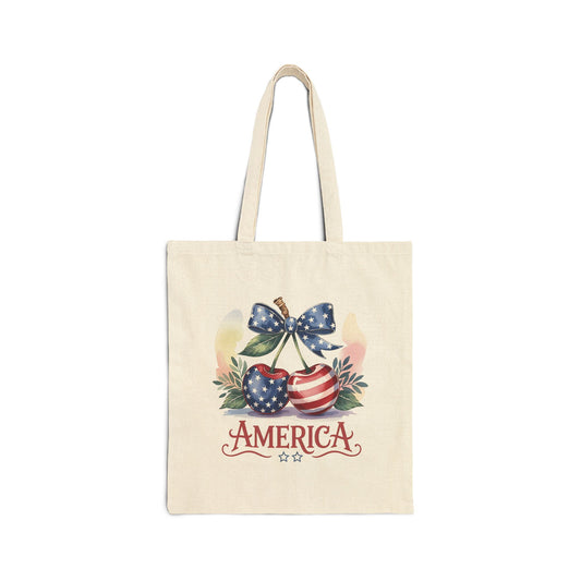 Patriotic Cotton Canvas Tote Bag | America Art Design, Eco-Friendly Shopping Bag, Summer Picnic, Independence Day