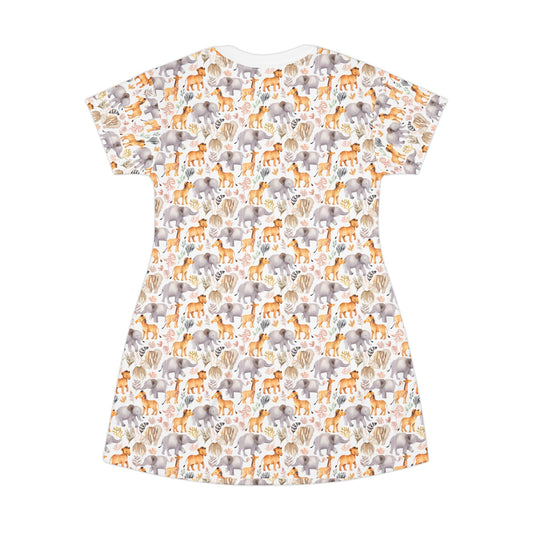 Wildlife Print T-Shirt Dress for Nature Lovers | Casual Summer Outfit
