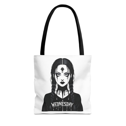 Wednesday AOP Tote Bag - Spooky Chic, Goth Style, Everyday Use, Fashionable Gift for Halloween and Alternative Fashion Lovers