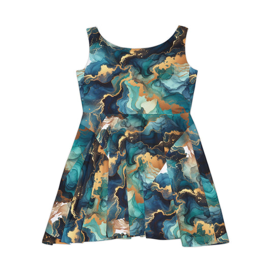 Stylish Women's Skater Dress - Abstract Ocean Wave Pattern