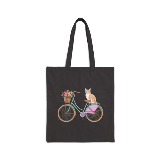 Whimsical Cat on Bicycle Tote Bag, Cute Pet Lovers Gift, Eco-Friendly Shopping Bag, Day Out Tote, Bicycle Lovers Gift