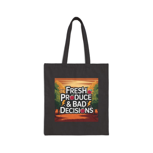 Fresh Produce & Bad Decisions Tote Bag, Grocery Bag, Eco-Friendly Tote, Funny Shopping Bag, Gift for Foodies