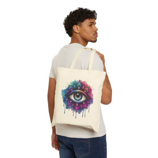 Mystical Eye Tote Bag, Artistic Canvas Carryall, Eye Design Shopping Bag, Yoga Accessory, Bohemian Gift Bag