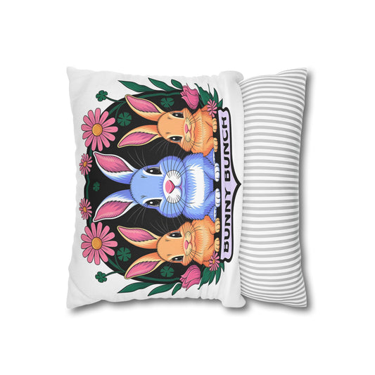 Bunny Bunch Pillowcase - Cute Rabbit Decorative Pillow for Easter and Spring