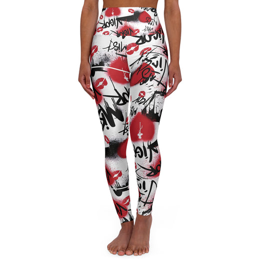 Trendy High Waisted Yoga Leggings with Artistic Graffiti Design