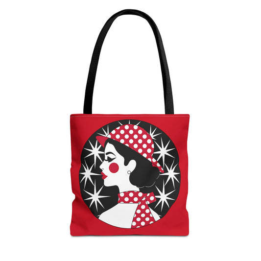 Vintage Glamour Tote Bag - Retro Fashion, Stylish Handbag, Gift for Her, Everyday Use, Polka Dot Design