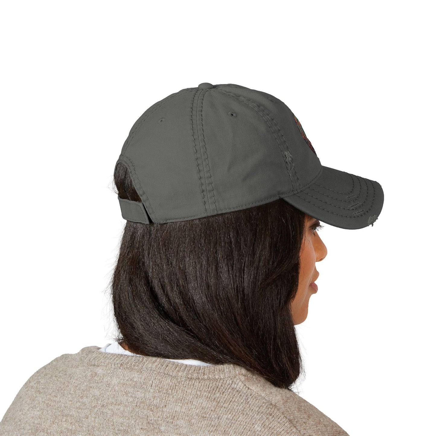 Distressed Dad Hat with Embroidered Colorful Circle - Casual Fashion Accessory
