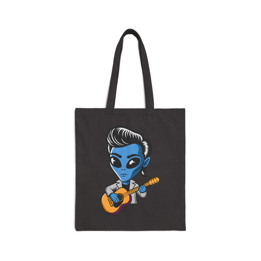 Alien Guitarist Cotton Canvas Tote Bag, Eco-Friendly Shopping Bag, Music Lover Gift, Cute and Quirky Tote, Festival Essential