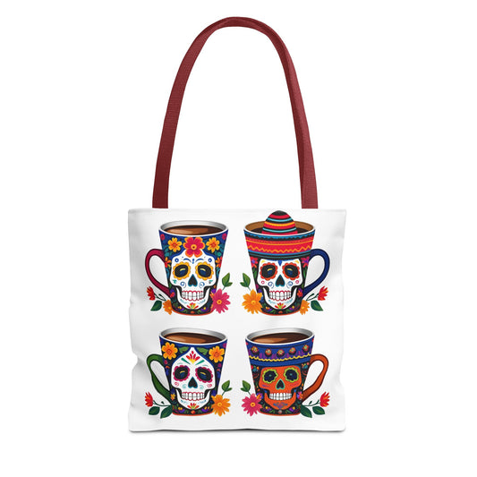 Colorful Day of the Dead Tote Bag, Dia de los Muertos Bag, Floral Skull Print, Reusable Shopping Bag, Gift for Her, Festival Accessory