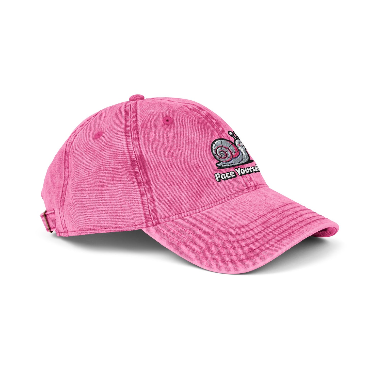 Vintage Embroidered Snail Cap - Cute Pink Hat, Casual Fashion, Gift for Garden Lovers, Summer Accessory, Chill Vibes