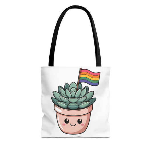 Cute Succulent Tote Bag with Rainbow Flag - Perfect for Pride Events