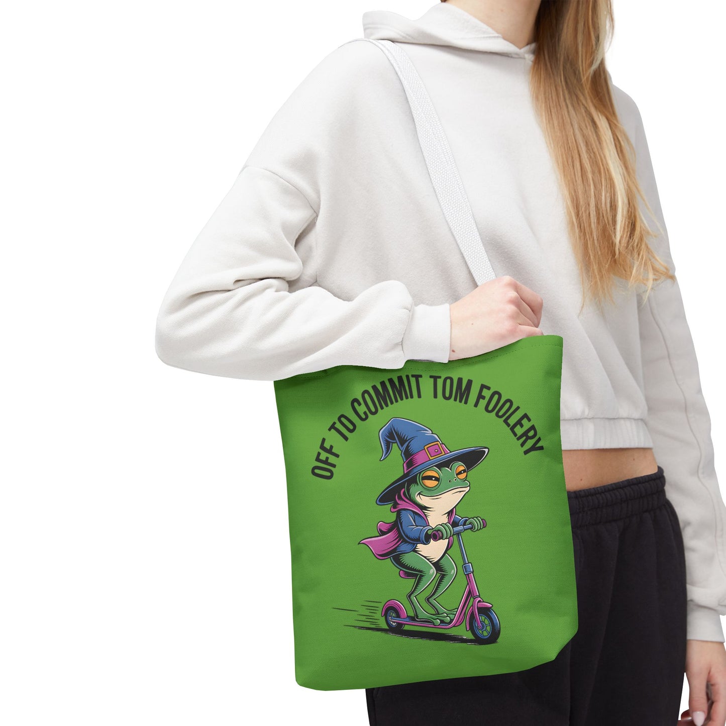 Whimsical Frog Tote Bag, Off to Commit Tom Foolery, Funny Gift, Eco-Friendly Shopping, Ideal for Parties, Casual Everyday Use