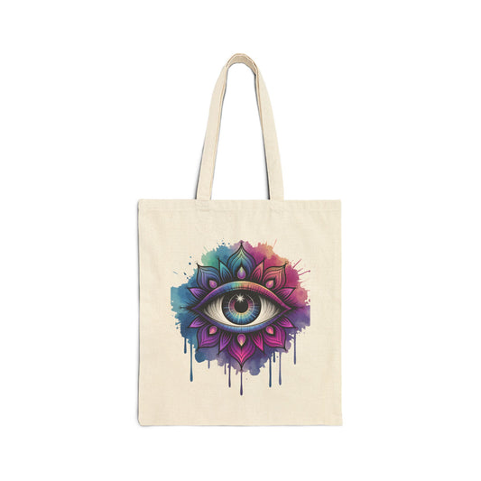 Mystical Eye Tote Bag, Artistic Canvas Carryall, Eye Design Shopping Bag, Yoga Accessory, Bohemian Gift Bag