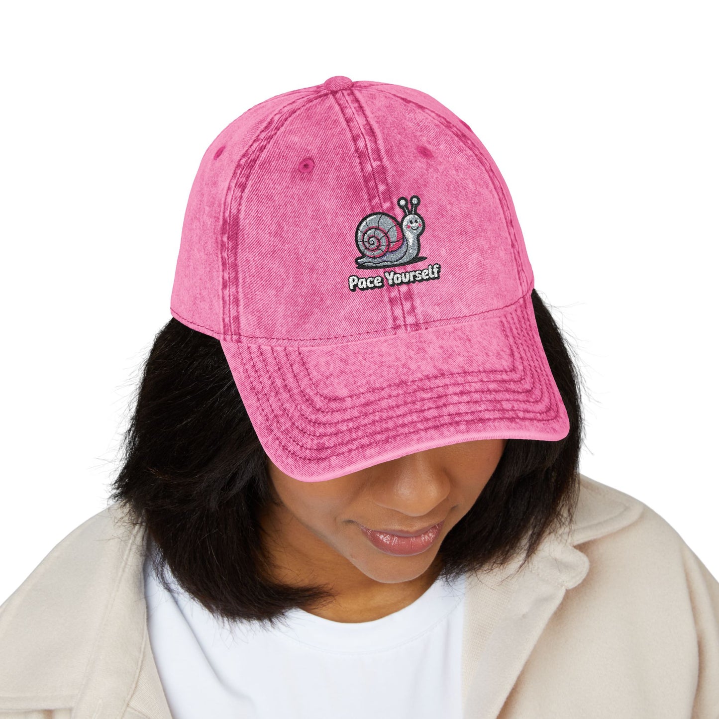 Vintage Embroidered Snail Cap - Cute Pink Hat, Casual Fashion, Gift for Garden Lovers, Summer Accessory, Chill Vibes