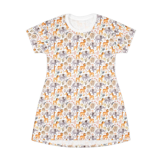 Wildlife Print T-Shirt Dress for Nature Lovers | Casual Summer Outfit