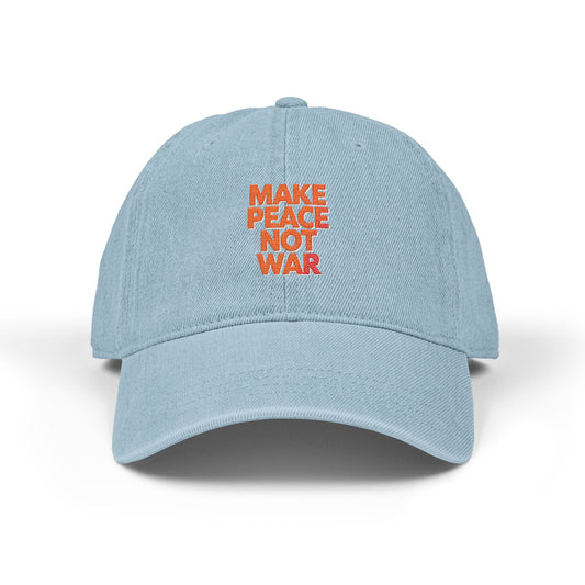 Embroidered Denim Hat - Make Peace Not War, Stylish Bucket Hat, Casual Summer Accessory, Trendy Gift for Peace Lovers, Unisex Cap