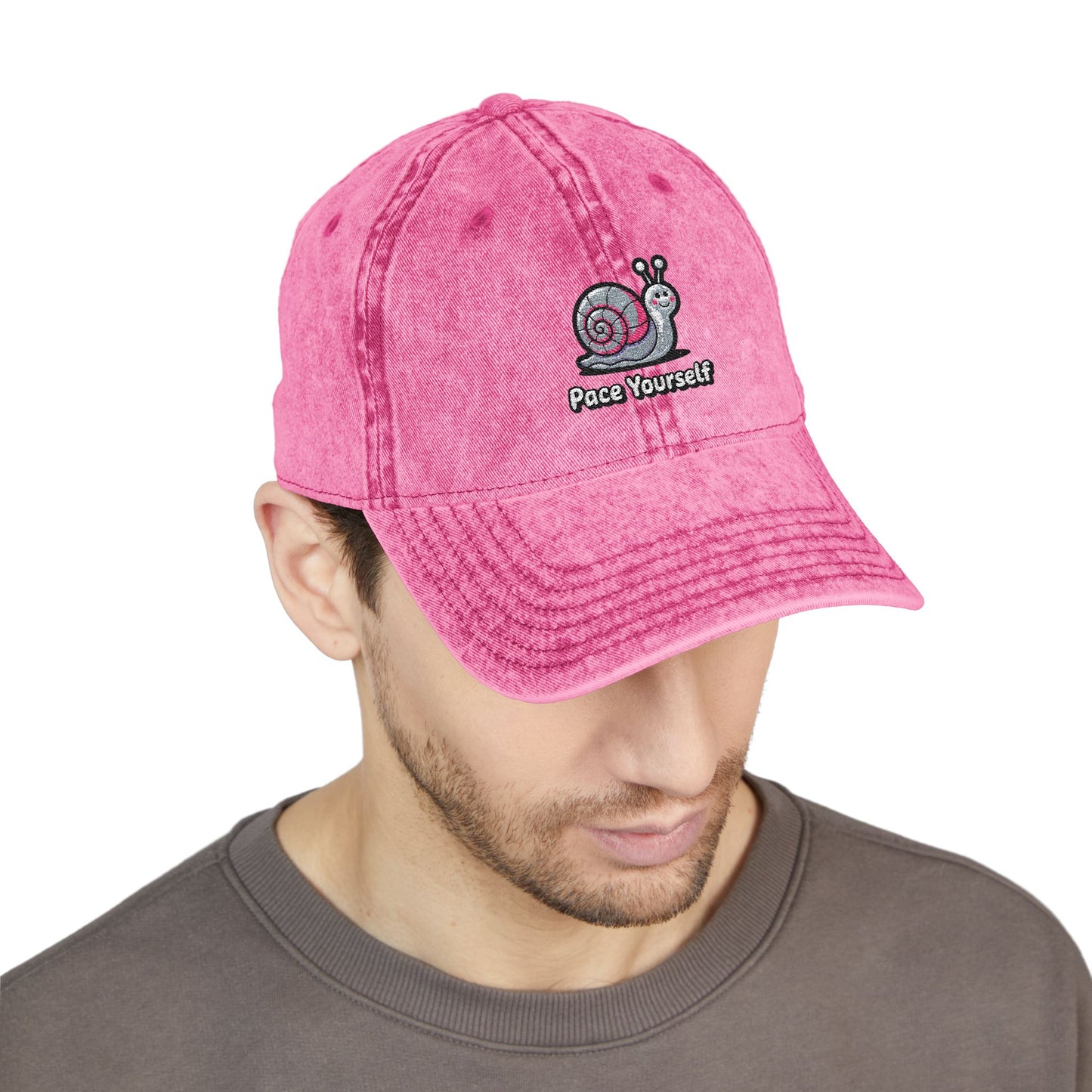 Vintage Embroidered Snail Cap - Cute Pink Hat, Casual Fashion, Gift for Garden Lovers, Summer Accessory, Chill Vibes