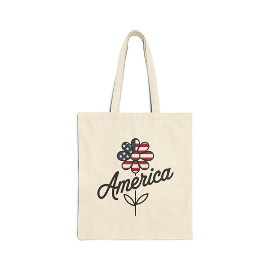 Patriotic Floral Cotton Canvas Tote Bag, Shopping Bag, Beach Bag, Gift for Her, USA Pride, Fourth of July, Americana Decor